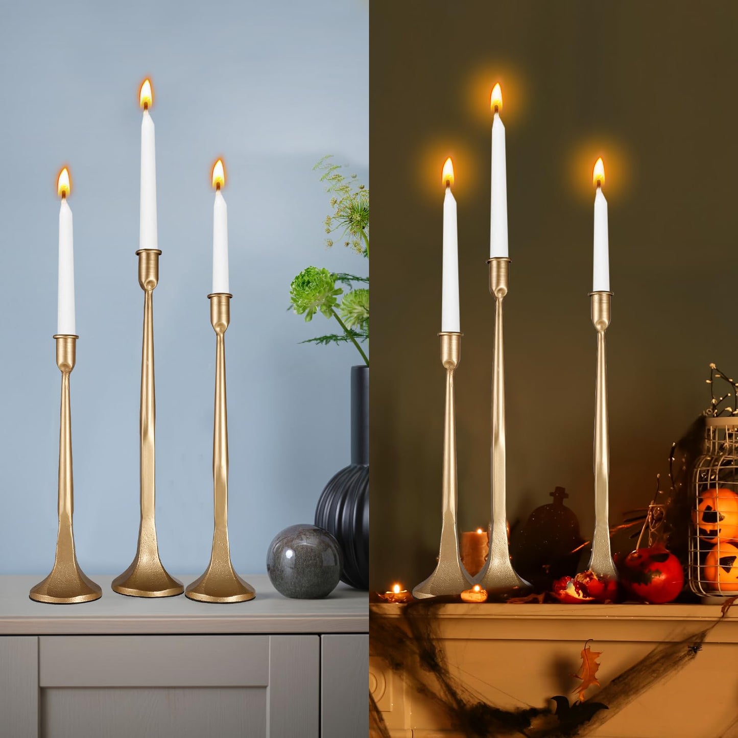 Iron Taper Candle Holder,Tall Gold Candlestick Holders Decorative Candle Stand,Candle Holder Set of 3