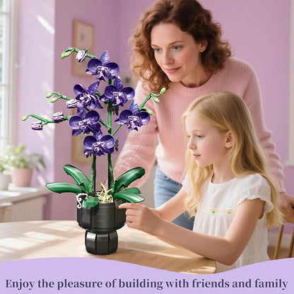 Orchid Flowers Building Sets with Vase Purple Orchid Botanicals Collection Building Toys for Home Office Decor Desk Decor Christmas Birthday Gifts for Women Adults Girls Age 8-12+ (666 PCS)