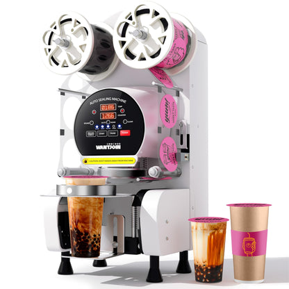 WantJoin Cup Sealing Machine - Full Automatic Cup Sealer Machine 89/90/95MM 3.50/3.54/3.74IN Electric White Cup Sealing Machine 500-600 Cups/h White