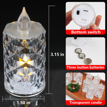 24-Pack Flameless Candles, Battery Operated Crystal LED, 200+H Runtime – Realistic Flickering Light for Table Centerpiece, Safe for Mother's Day, Father's Day, BBQs, Outdoor & Family Gatherings