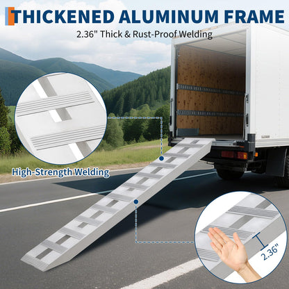 GarveeTech 6000 LBS Capacity Heavy Duty Aluminum Ramps Ultimate Safety Top Hook & Non-Slip Rungs, Tip-Proof Design Commercial Grade Loading Ramps for Trucks, Tractors, ATV/UTV, Lawn Equipment