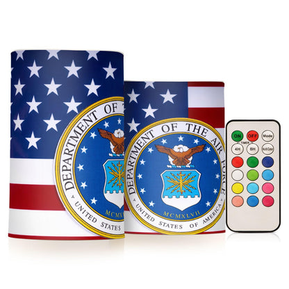 Eionryn American Flag United States Air Force Portrayed Flameless Candles Patriotic Stars and Stripes Battery Operated LED Candles with Remote Timer Electric Candles for Home Party Decor 2pcs