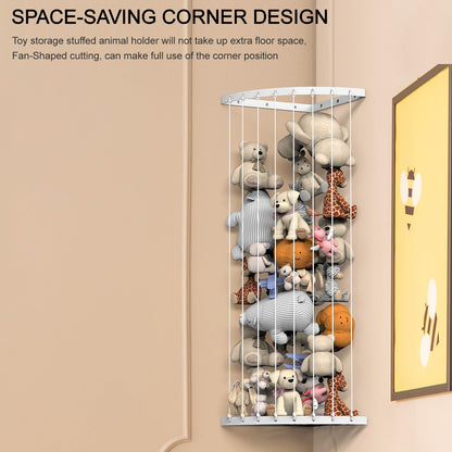 Ebeneze Corner Stuffed Animal Storage Organizer, Toy Stuffed Animals Hammock Net Adjustable Length, Spave Save for Hanging Wall Plush Toy Holder, Toy Storage Shelf for Playroom Bedroom, White