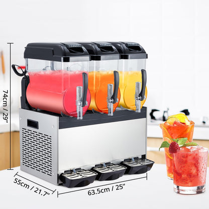 PeacefulHues Commercial Slushy Machine Frozen Drink Machine, Three Tank 12l 860w Stainless Steel, Margarita Wine Slush Smoothies Maker for Restaurant Bar Party