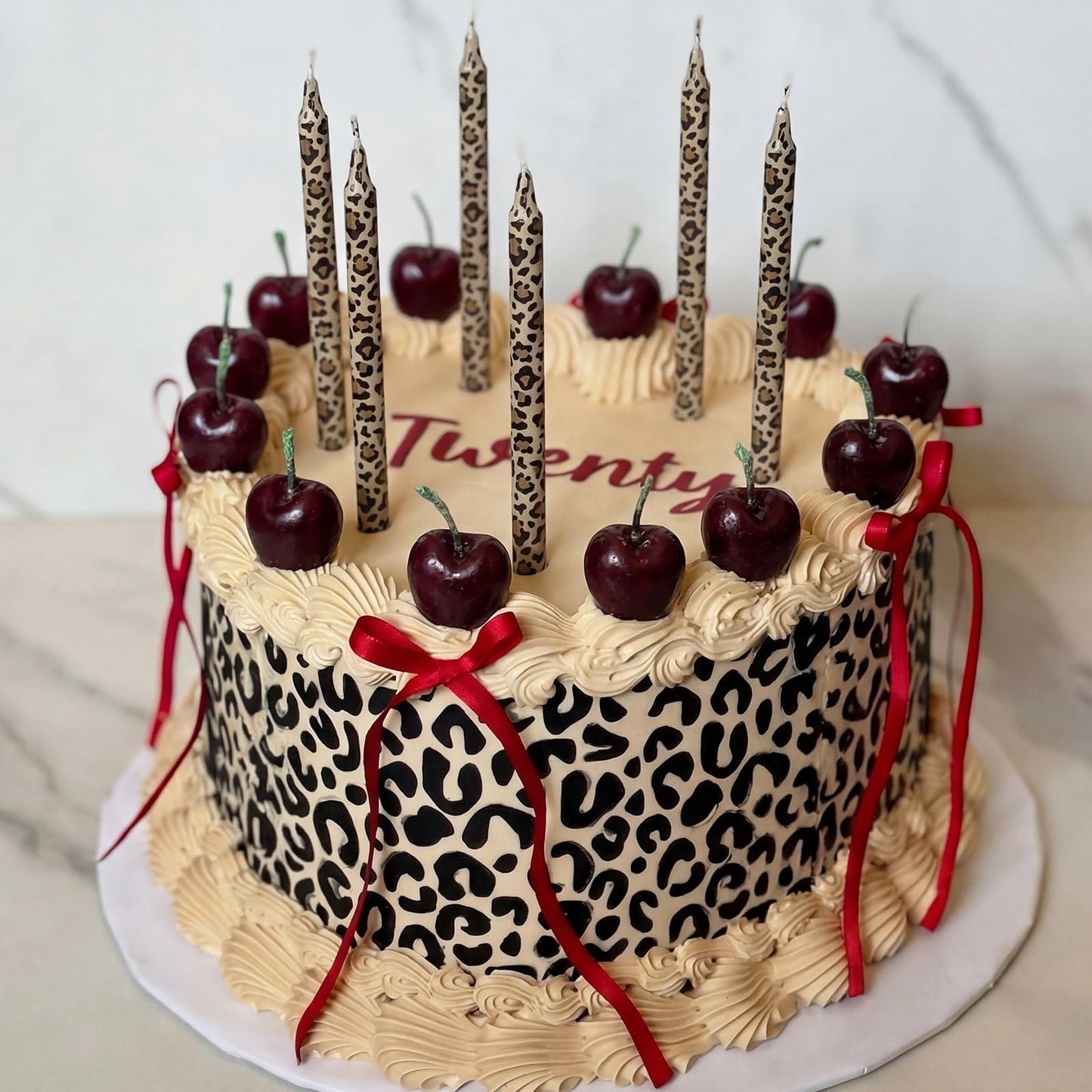 Conelist 18 Pcs Cheetah Cherry Birthday Candles Cute Cherry Shaped & Leopard Taper Cake Candles Decoration Cupcake Topper Decor for Birthday Bachelorette Wedding Party Supplies