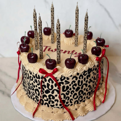 Conelist 18 Pcs Cheetah Cherry Birthday Candles Cute Cherry Shaped & Leopard Taper Cake Candles Decoration Cupcake Topper Decor for Birthday Bachelorette Wedding Party Supplies