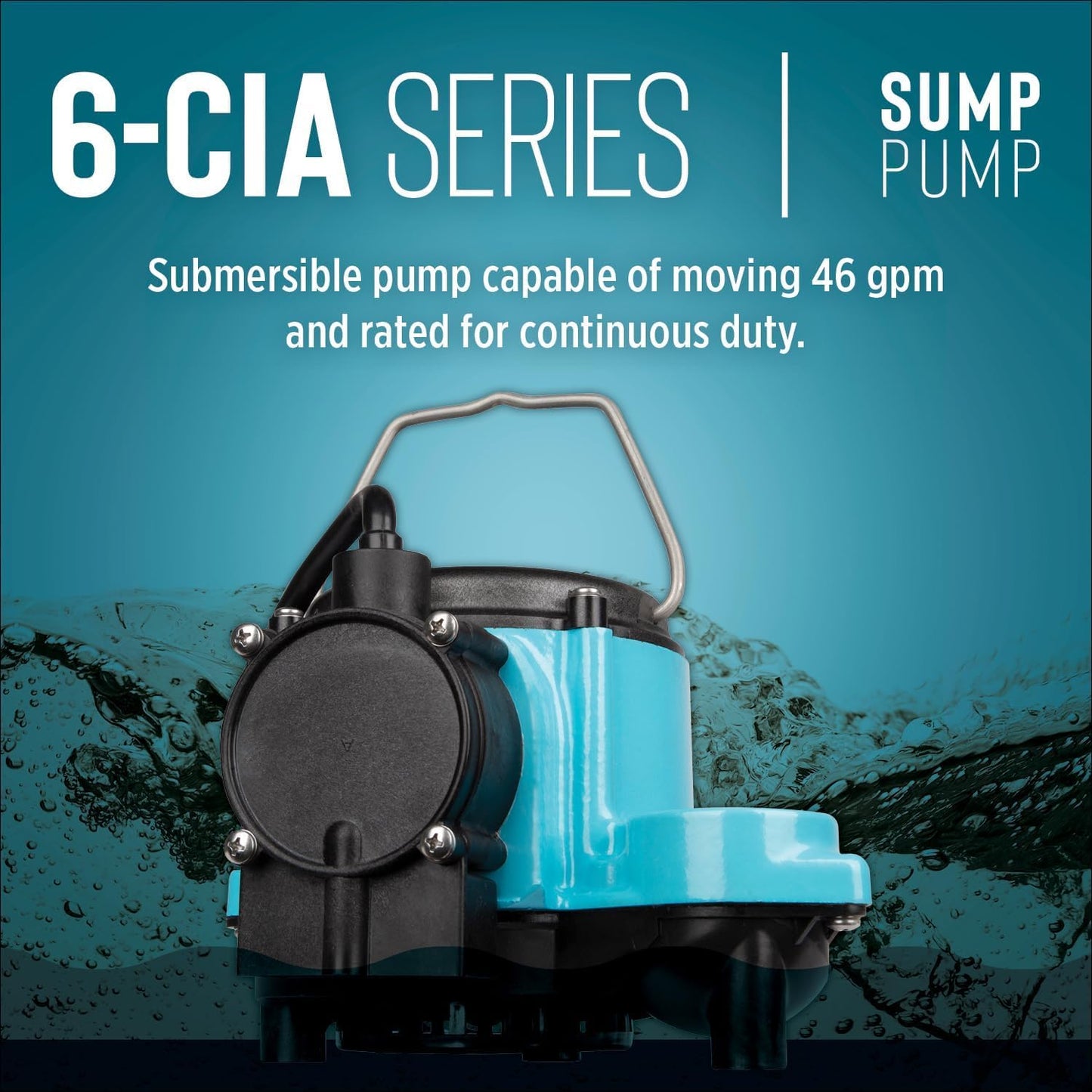 Little Giant 6-CIA 115 Volt, 1/3 HP, 2760 GPH Cast Iron Automatic Submersible Sump Pump with Integral Diaphragm Switch for Sump Systems, 10-Ft. Cord, Blue, 506158