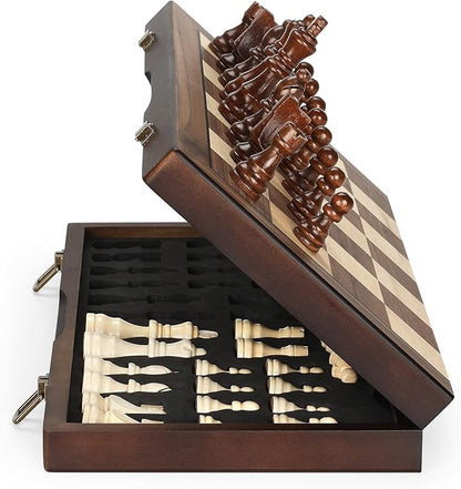 Magnetic Wooden Chess Set for Adults Kids 17'' Chess Board with Handmade Pieces Folding Portable Travel Unique Chess Sets Game for Tournament Professional Beginner