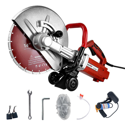 Electric 14 in Circular Saw Cutter with 4.8 in Cutting Depth, Wet/Dry Disk Saw Cutter Includes Water Line, Pump and Blade, for Stone, Brick, Porcelain, Concrete, 3500w cutting machine