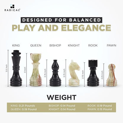 Radicaln Marble Chess Figures 3.5'' Inches Black and Multi Green Handmade Figures for Chess Board Game - Marble Chess Set and Game for Adults Checker Board Game