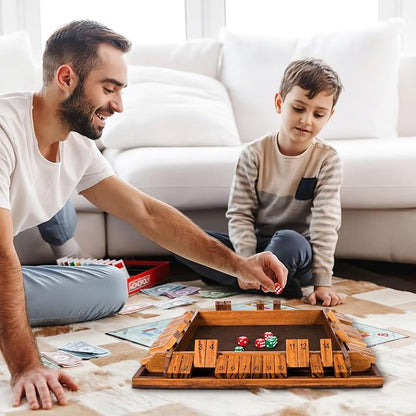 Upgraded 16.54’’ Shut The Box Dice Game with 15 Numbers for 1-4 Players Large Wooden Board Math Game 16 Dices Tabletop Games Kids Adults Family Party Birthday