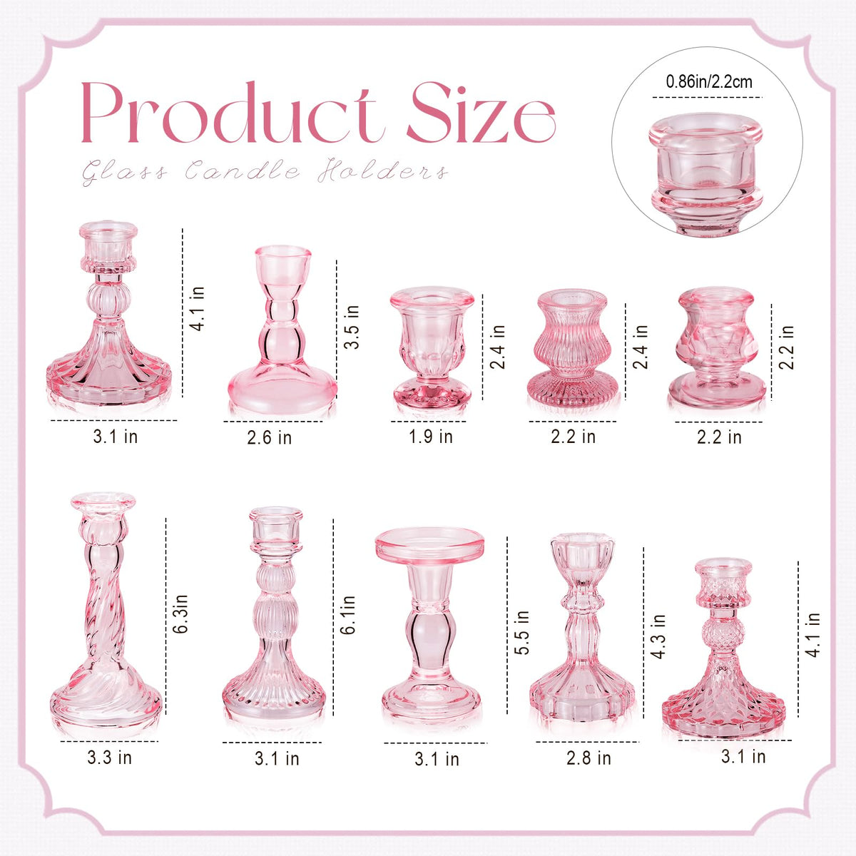 Mumufy 20 Pcs Glass Crystal Taper Candle Holders Clear Glass Candlestick Holder Fit 0.8 Inch Candles Crystal Decorative Candle Stand Centerpiece Table Wedding Dining Party(Pink)