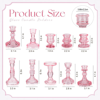 Mumufy 20 Pcs Glass Crystal Taper Candle Holders Clear Glass Candlestick Holder Fit 0.8 Inch Candles Crystal Decorative Candle Stand Centerpiece Table Wedding Dining Party(Pink)