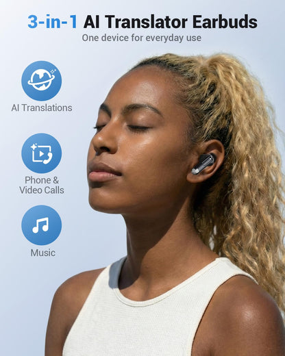 AI Translation Earbuds Real Time, 157 Languages 2-Way Translator Earbuds with Call Translation, 3-in-1 Interpreter, 40H Playtime, Audifonos Traductores Inglés Español for Travel Business Learning