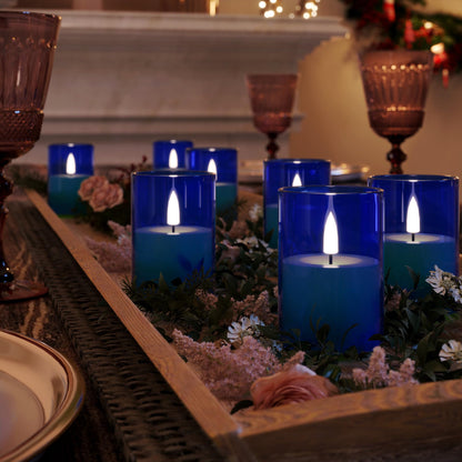 VIODAIM 12Pack Flickering Flameless LED Candles with Timer, Battery Powered - Small Pillar & Votive, Acrylic Made, Blue (2"X3")