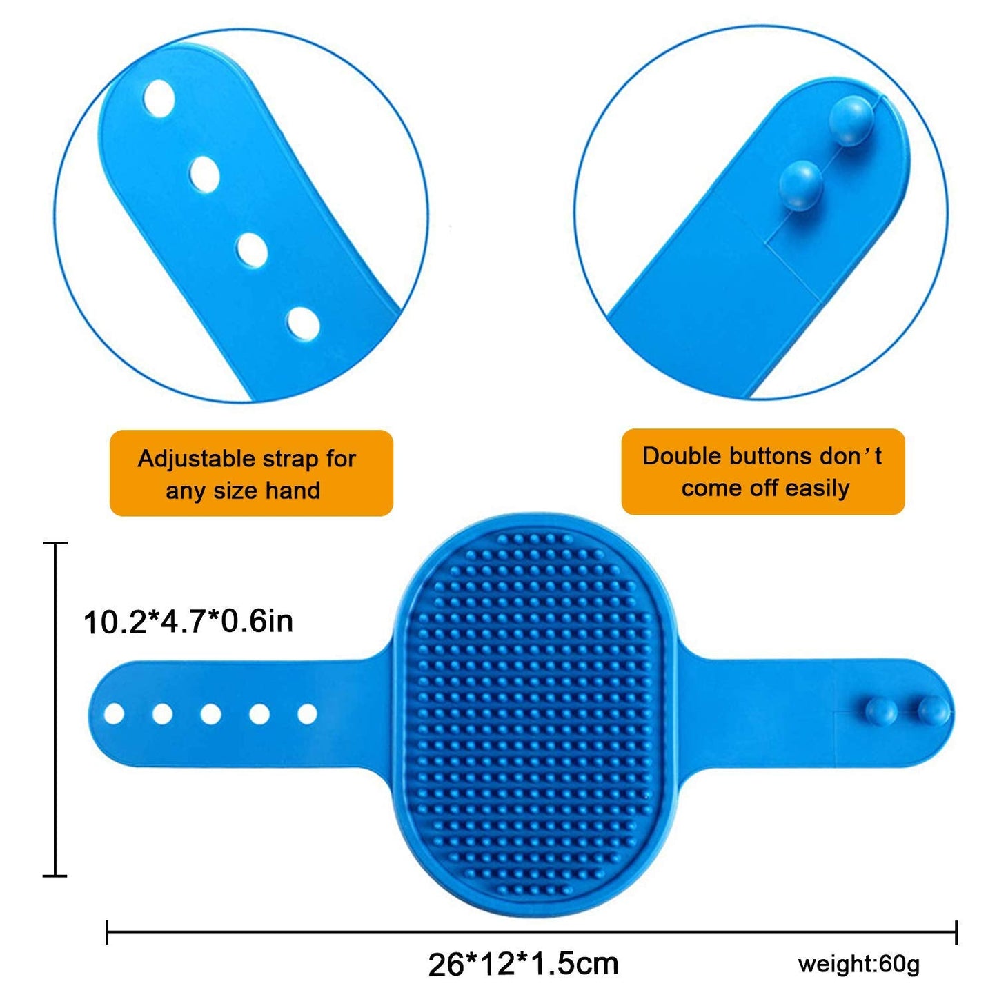 Kwispel Dog Grooming Brush, Pet Shampoo Bath Brush Shedding Soothing Massage Rubber Comb with Adjustable Ring Handle for Long Short Haired Dogs and Cats 2pcs