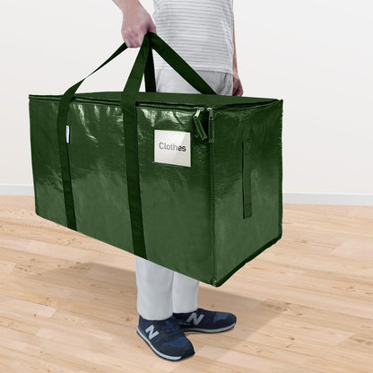 TICONN 2 Pack Extra Large Moving Bags Heavy Duty with Zippers & Carrying Handles, Durable Storage Bags Moving Boxes for Closet Organizers and Storage (2 Pack, Olive)