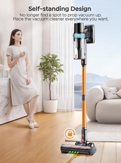 Skiennix Cordless Vacuum Cleaner - 650W, 55KPA Suction Power, 70 Mins Runtime, LED Touch Screen, Wall Charging Station