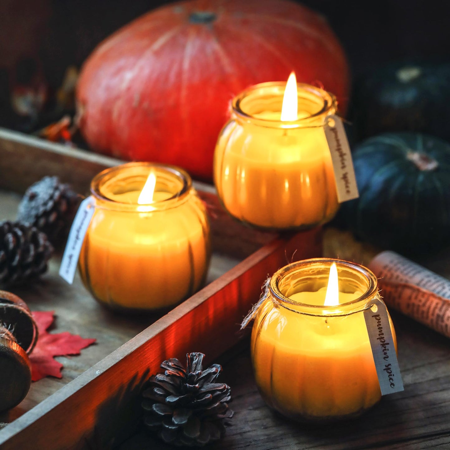 Fall Candles,3Pcs Pumpkin Shaped Candles, Fall Scented Candle,Pumpkin Spice Scented Candle Set of 3,Thanksgiving Gifts for Women,3 x 5oz