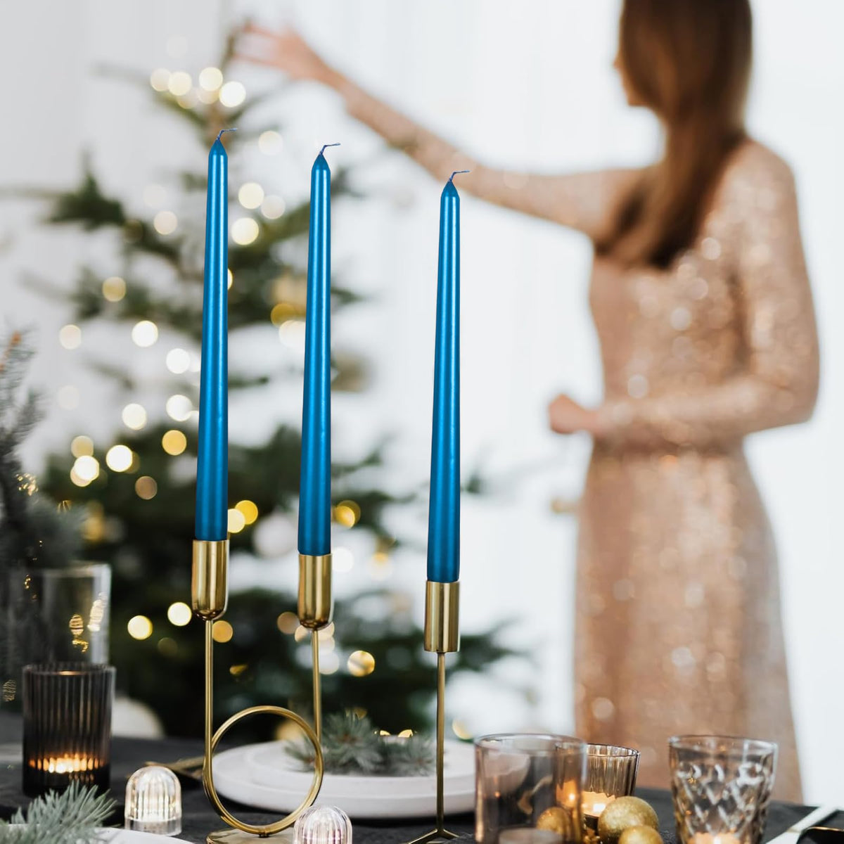 10 Inch Taper Candle, Set of 12,Tapered Candles Burn for 7 Hours, Long Sticks,Tall Candlesticks, Dinner Party, Wedding, Halloween (12pcs, Blue)