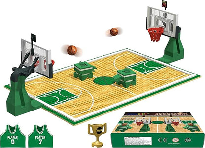 Building Blocks - Basketball Court Baseplates and Sets of 2 Basketball Hoop Basketball Goal Building Bricks for Basketball Game - Compatible with Major Brands (Basketball Playset/Green)