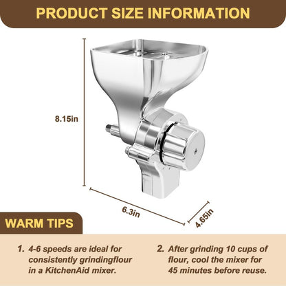 Premium All-Metal Grain Mill Attachment for KitchenAid Stand Mixers, 12-Level Adjustable Flour Mill Grinder for Wheat, Oats, Corn, Rice, Non-Oily Dry Grains - Includes Cleaning Brush