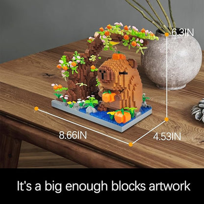 Capy-bara Pen Holder Building Blocks Set Cute PumpkinAnimalsFlowersTree Building Bonsai Kit Gifts Toy for Kids Age 8 9 10 11 12 Office Home Decoration Gift for Boys Girls Adult(1890PCS)