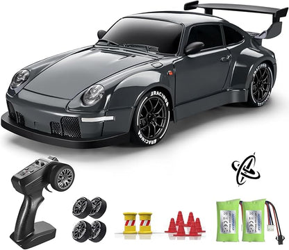 ACAMMZAR RC Drift Car Pro Upgraded with Gyro 1:24 Full Proportional Remote Control Car 25KM/H 4WD High Speed RC Cars with Lights Extra Racing Tires Vehicle for Adults Kids Boys Girls Gray