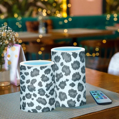 WEVIBOFU Black Grey Leopard Pattern Flickering Flameless Candles LED Battery Operated with Remote Timer Pillar Candles for Home Birthday Wedding Christmas Decor, Set of 2