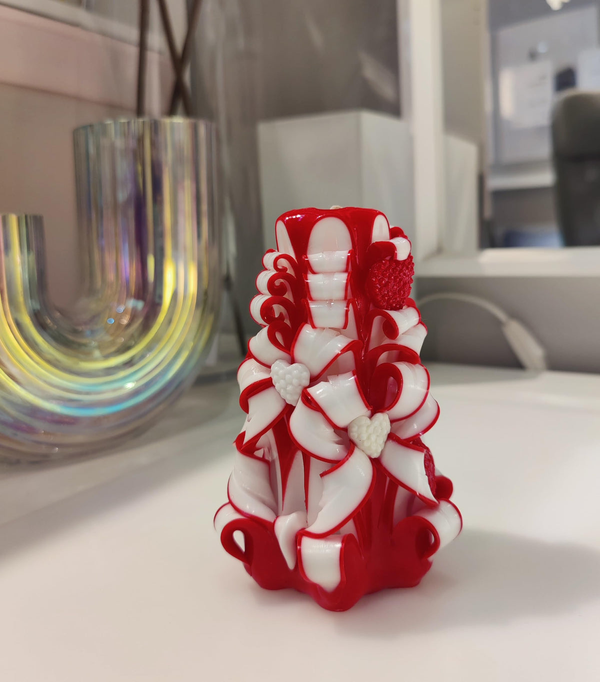 Handmade Carved Candle - Surprise Gift For Her - Decor Birthday Halloween Thanksgiving Christmas - Spiritual Living Room Home Decor Candles - Unique Engagement Wedding Idea - Red White - Ordagio…
