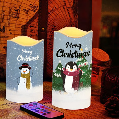 Cozeyat Santa Claus Pattern Electric Candles in Warm Yellow,4 Packs Flickering Real Pillar Votive Tealight,Plastic Flameless Candles Battery Operated for Home Party Cocktail