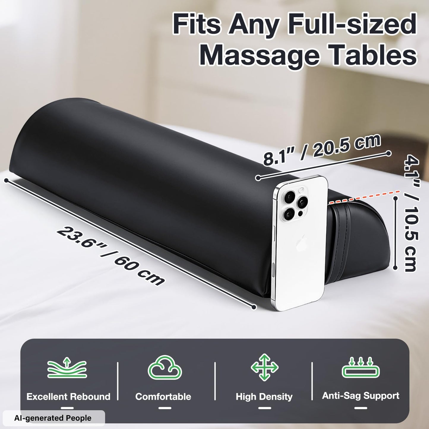 Noverlife Upgraded Large Massage Bolsters for Under Legs, 24 x 8 x 4 in Leg Bolster for Massage Table PU Leather Half Moon Pillow, Ankles Back Pain Relief Knee Bolster Cushion Bolster Pillow for Legs