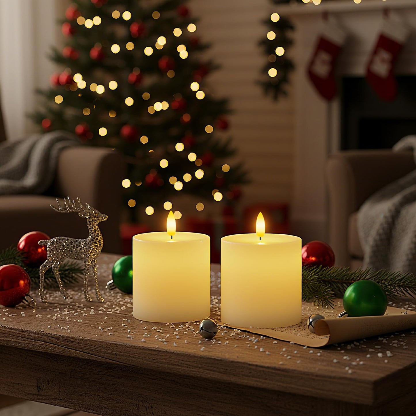 Homemory White Flameless Candles Battery Operated with Remote Timer, 3x3 Real Wax LED Pillar Candle for Home Fireplace Bedroom Living Room Party, Set of 2
