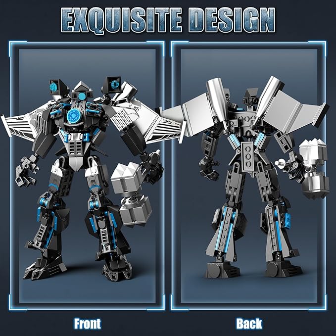 HIGH GODO Black Monitor Mech Robot Building Blocks Set Toilet Upgraded TV Figure Mech Model Building Kit Cool Creative Robots Toys Gift for Teens Adults 400 Pieces