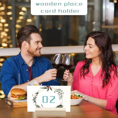 FSWCCK 40 Pieces Wood Place Card Holders Wood Table Number Stands Picture Holder Acrylic Sign Holders for Ceremony Birthday Party Home Decoration