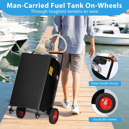 40 Gallon Fuel Caddy with Manual Pump, Heavy Duty Portable Gas & Diesel Transfer Tank on 4 Wheels, Spill-Proof Container for Truck, Tractor, Boat, ATV, Farm,Orange