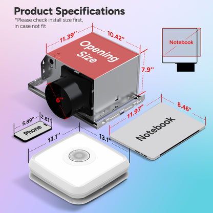Consciot 160CFM Bathroom Exhaust Fan with Light and Bluetooth Speaker, 7 RGB Light & Music Sync Mode, 1500Lm 3000K/4000K/5000K Light, Nightlight, Remote Control, Quiet 1.0 Sone, for Large Room