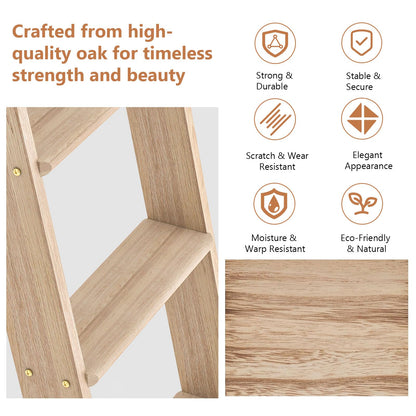 LKCBITION 87inch Heavy Duty Oak Wood Ladder with 4ft Telescoping Top Rollers & Bottom Brake Wheels Sliding Hardware, Rolling Library Ladder for Loft, Attic, Bookshelf