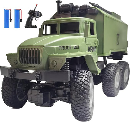 RC Military Truck for Boys 4-7 1:16 Remote Control 4WD Off-Road Crawler Army Cars Toys with 2 Rechargeable Batteries All Terrain Toy Vehicle with Lights Birthday for Kids