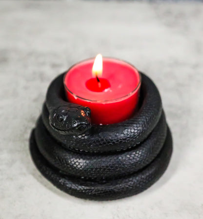 Ebros Gift Wicca Witchcraft Sorcery Dark Magic Black Coiled Serpent Snake Tea Light Votive Candleholder Figurine Reptile Snakes Occult Tea Light Candle Holder (1)