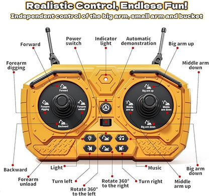 RC Excavator Toys for 3 4 5 6 7 8 Year Old Toddler Boys 15 Channel Remote Control Construction Toys W/Sandbox &amp 2.2 lb Sands Sandbox Toys W/Light &amp Sound Birthday Gift for Kids Boys Age 4-6
