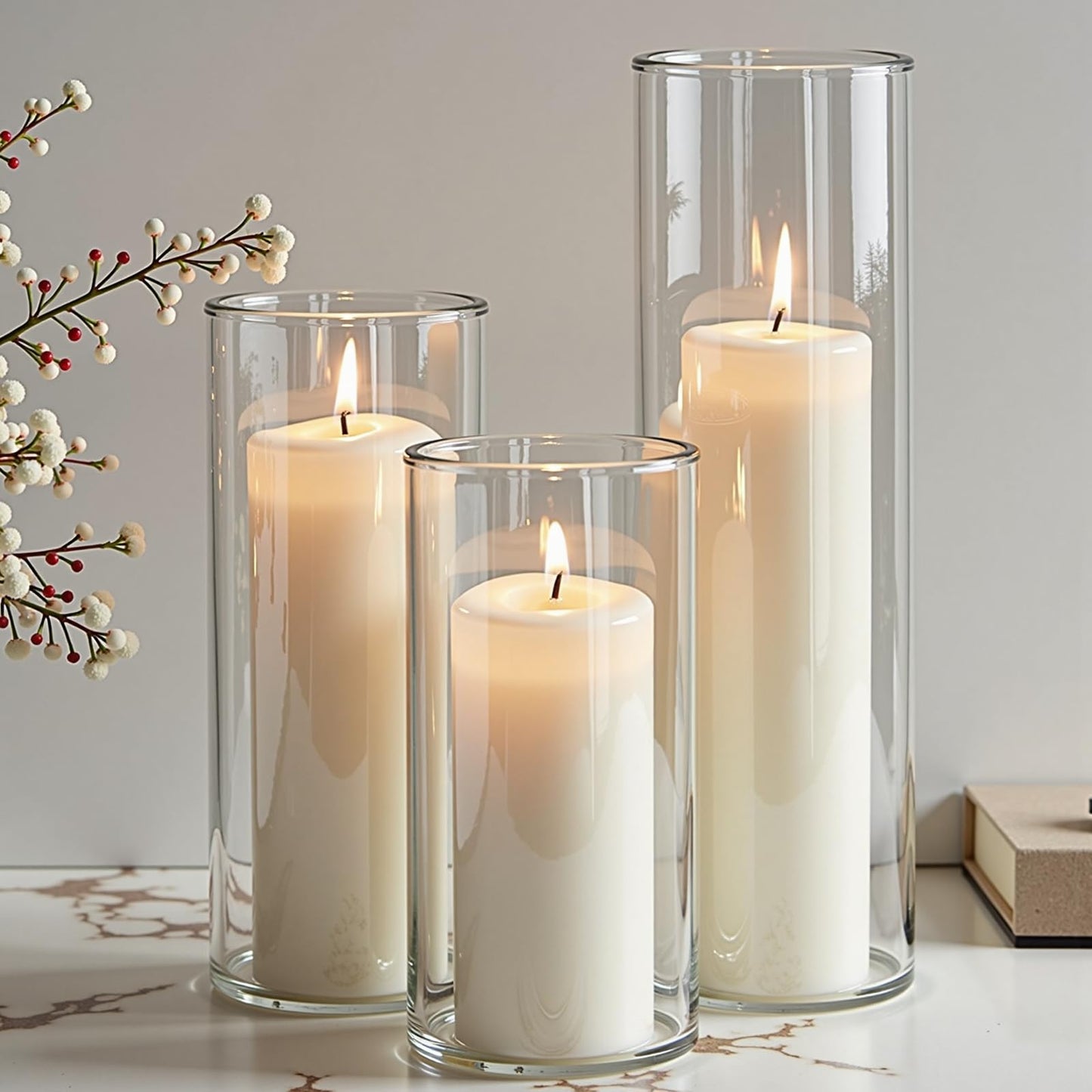 Mavelune 36-Pack White Pillar Candles with Glass Cylinder Vases - Elegant Tall Candle Holders for Weddings, Events, and Home Décor Centerpieces (36)