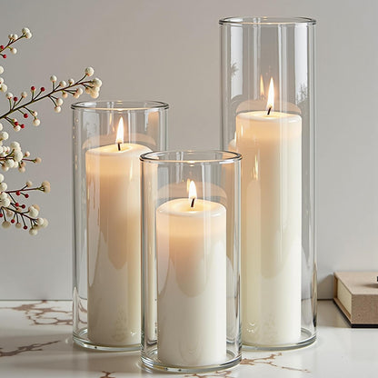 Mavelune 36-Pack White Pillar Candles with Glass Cylinder Vases - Elegant Tall Candle Holders for Weddings, Events, and Home Décor Centerpieces (36)