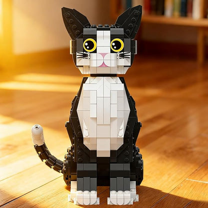 801PCS Tuxedo Cat Animal Mini Building Blocks Kit not Compatible with Lego Cats SizeIdeas DIY 3D Animals Craft Home Decor CollectionUnique Display Gift Toy for 6+ Kids and Adults