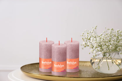 BOLSIUS 4 Pack Ash Rose Rustic Pillar Candles - 2 X 4 Inches - Premium European Quality - Includes Natural Plant-Based Wax - Unscented Dripless Smokeless 30 Hour Party Décor and Wedding Candles