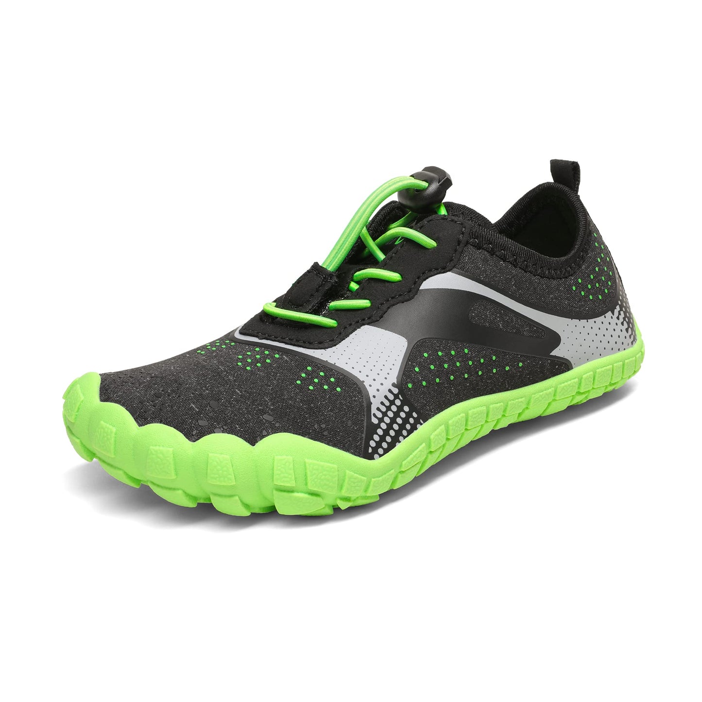 NORTIV 8 Kids Water Shoes, Lightweight Quick Dry Barefoot Athletic Aqua Sports Shoes for Boys & Girls, Outdoor, Summer (Toddler/Little Kid/Big Kid), Size 4 Big Kid,Black/Neon/Green,Aqua-K1