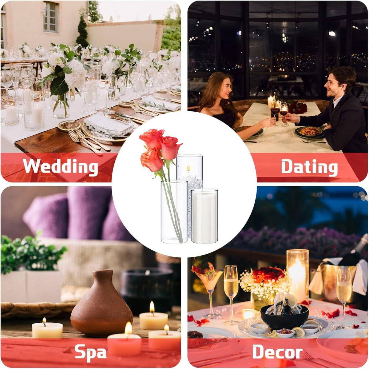 Didaey 48 Pcs Thin Cylinder Vases Set for Centerpieces 2.5'' Diameter 2mm Thickness Clear Glass Vase Hurricane Floating Candle Holder for Wedding Table Decoration (2.5'' X 5'',6'',8'')