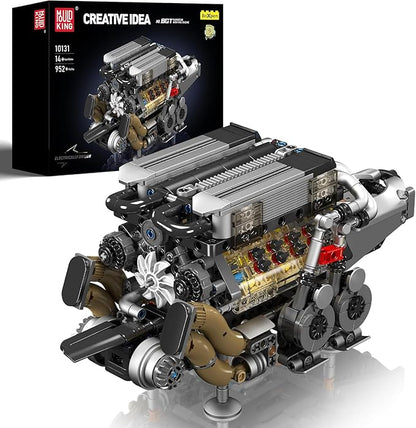 Mould King W16 Engine Building Blocks Set Combustion Engine Model That Runs Mini Engine Build Kit for Adults with Battery and Motor Engineering Construction STEM Toy for Teens(952 Pcs)