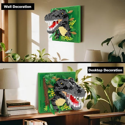 Dinosaur Animal 3D Wall Art Micro Mini Building Blocks Set Unique Home Wall Decor or Table Display Ideal Gift Toy for Adults &amp Teens 14+ (1263 PCS)
