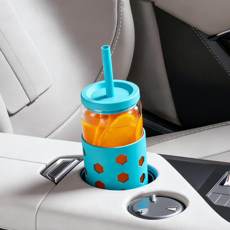 Mrsdry 16 oz Glass Cups With Lids and Straws, 4-Pack Iced Coffee Cup - Smoothie Cup With Silicone Lid and Sleeve for Coffee Bar Accessory, Cute Drinking Glasses Set Reusable Glass Tumbler for Gifts